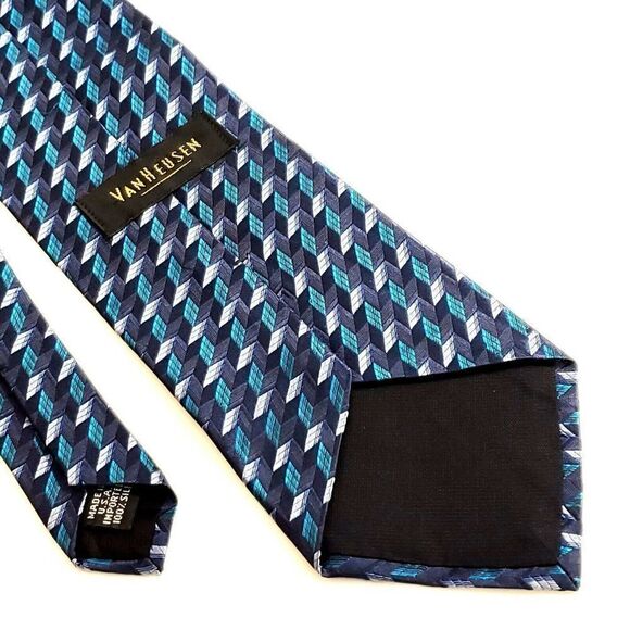Van Heusen Woven Blue Teal Geometric Wide Silk Tie‎ - Picture 5 of 6